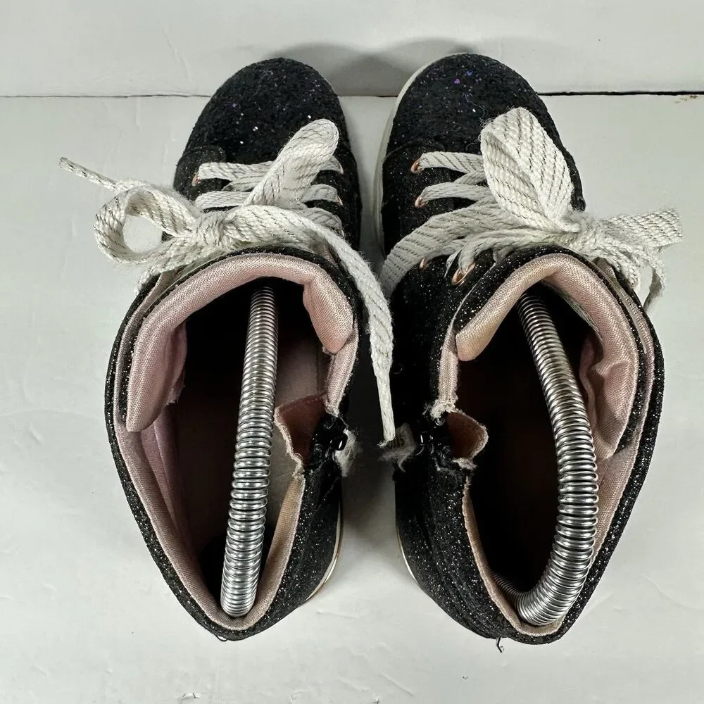Skechers Girls Black Glitter Star High Top Sneakers - Size US 4 - Pink Lining